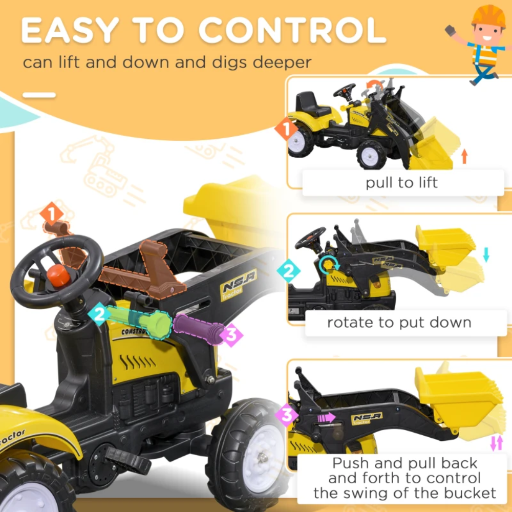 HOMCOM Ride On Tractor, Toddler Excavator Toy, Pretend Play Construction Truck 341-018