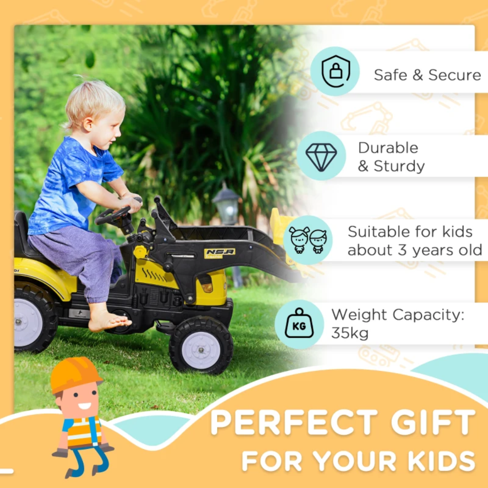 HOMCOM Ride On Tractor, Toddler Excavator Toy, Pretend Play Construction Truck 341-018