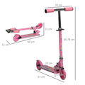 HOMCOM Kids Scooter, with Lights, Music, Adjustable Height, Foldable Frame, for Ages 3-7 Years Pink 371-047V00PK