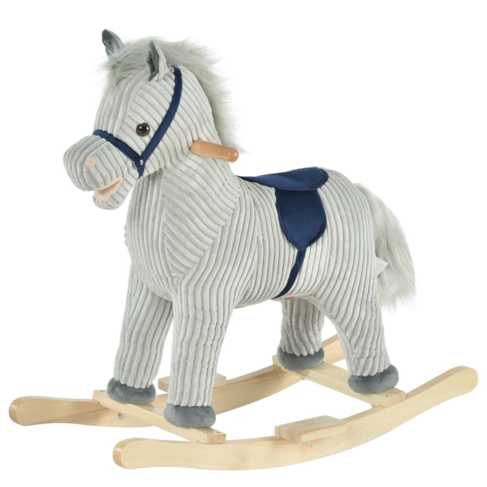 HOMCOM Kids Plush Rocking Horse with Sound Rocker Ride On Toy Gift 3-6 Years Grey 330-105