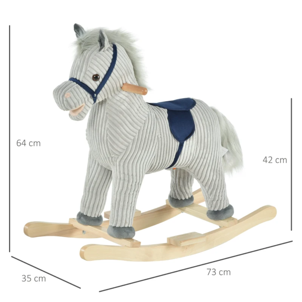 HOMCOM Kids Plush Rocking Horse with Sound Rocker Ride On Toy Gift 3-6 Years Grey 330-105
