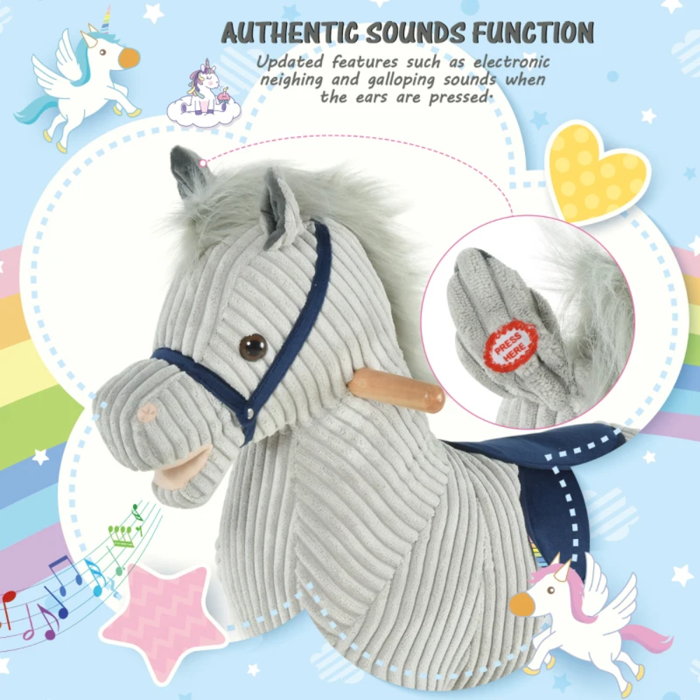 HOMCOM Kids Plush Rocking Horse with Sound Rocker Ride On Toy Gift 3-6 Years Grey 330-105