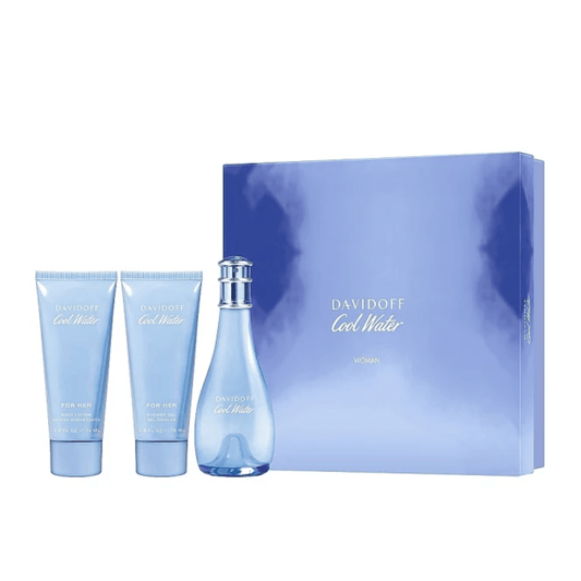 Davidoff Women's Perfume Davidoff Cool Water Woman Eau de Toilette Women's Gift Set Spray (100ml) with 75ml Shower Gel + 75ml Body Lotion