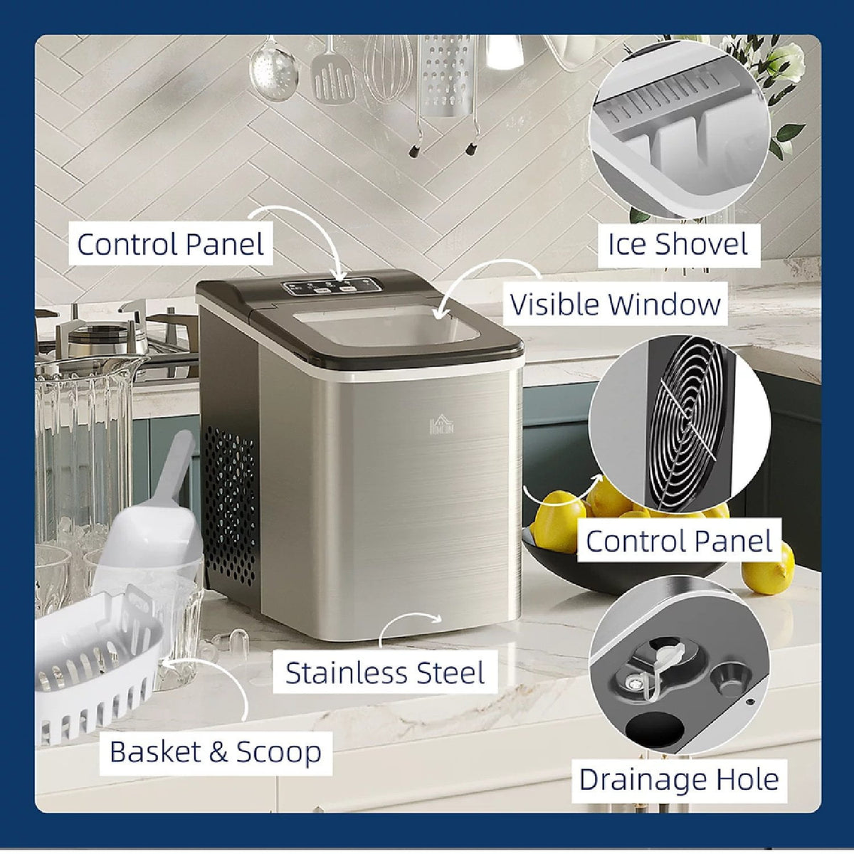 HOMCOM Home Accessories HOMCOM 1.8L Counter Top Ice Maker - 800-075V70