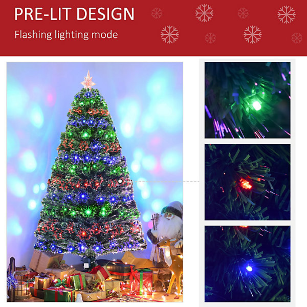 HOMCOM Seasonal HOMCOM Green Fibre Optic Artificial Christmas Tree Per Lit 5ft - 02-0762