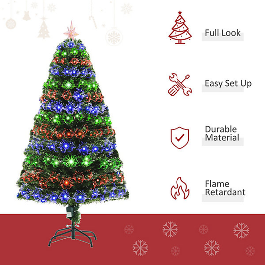 HOMCOM Seasonal HOMCOM Green Fibre Optic Artificial Christmas Tree Per Lit 5ft - 02-0762