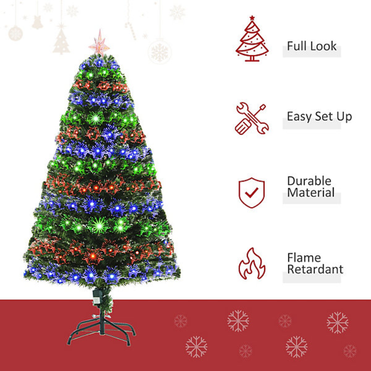 HOMCOM Seasonal HOMCOM Green Fibre Optic Artificial Christmas Tree Per Lit 5ft - 02-0762