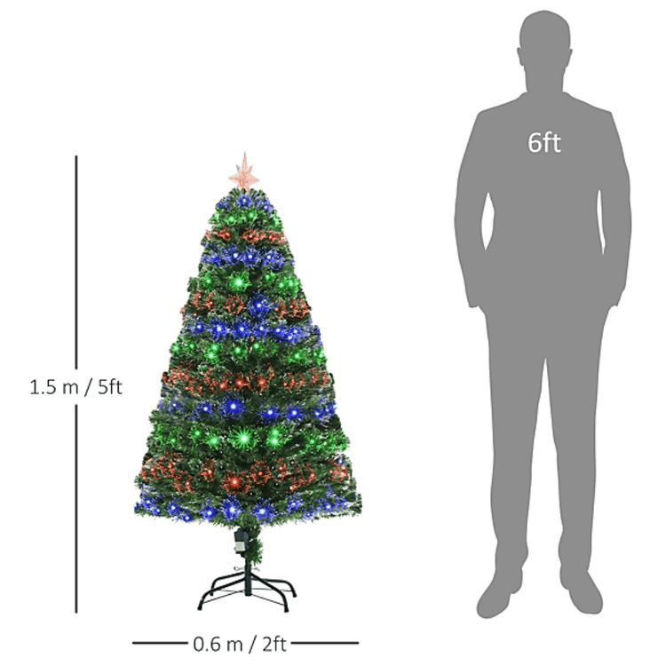 HOMCOM Seasonal HOMCOM Green Fibre Optic Artificial Christmas Tree Per Lit 5ft - 02-0762