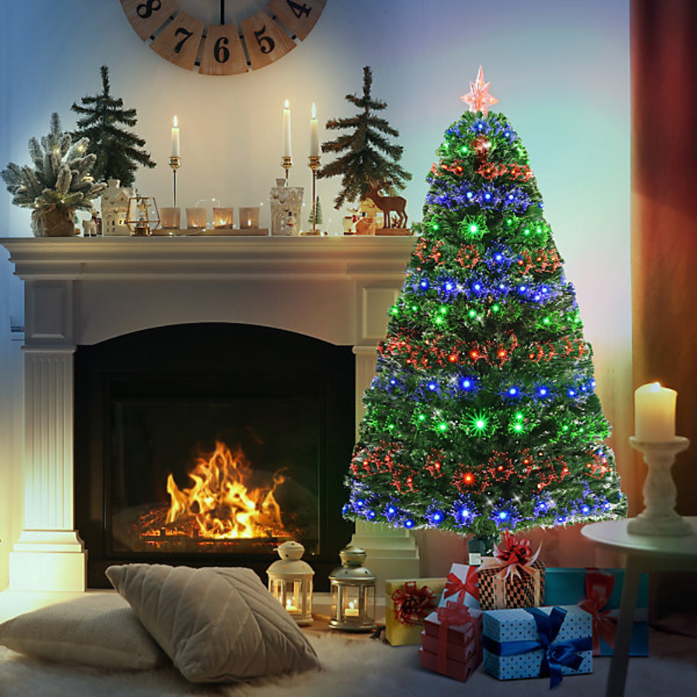 HOMCOM Seasonal HOMCOM Green Fibre Optic Artificial Christmas Tree Per Lit 5ft - 02-0762