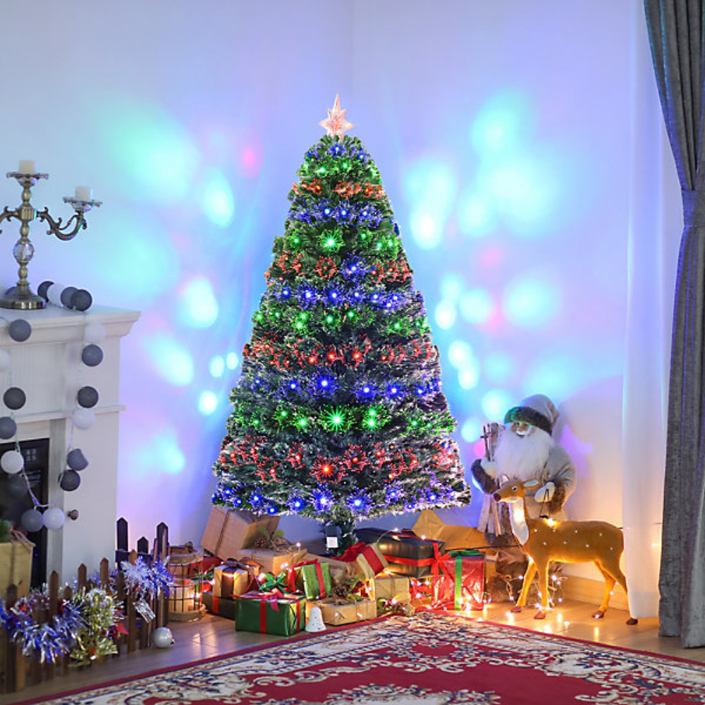 HOMCOM Seasonal HOMCOM Green Fibre Optic Artificial Christmas Tree Per Lit 5ft - 02-0762