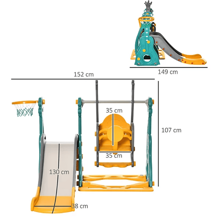 HOMCOM Toy HOMCOM 3 in 1 Kids Swing and Slide Set Activity Centre with Basketball Hoop - 331-015