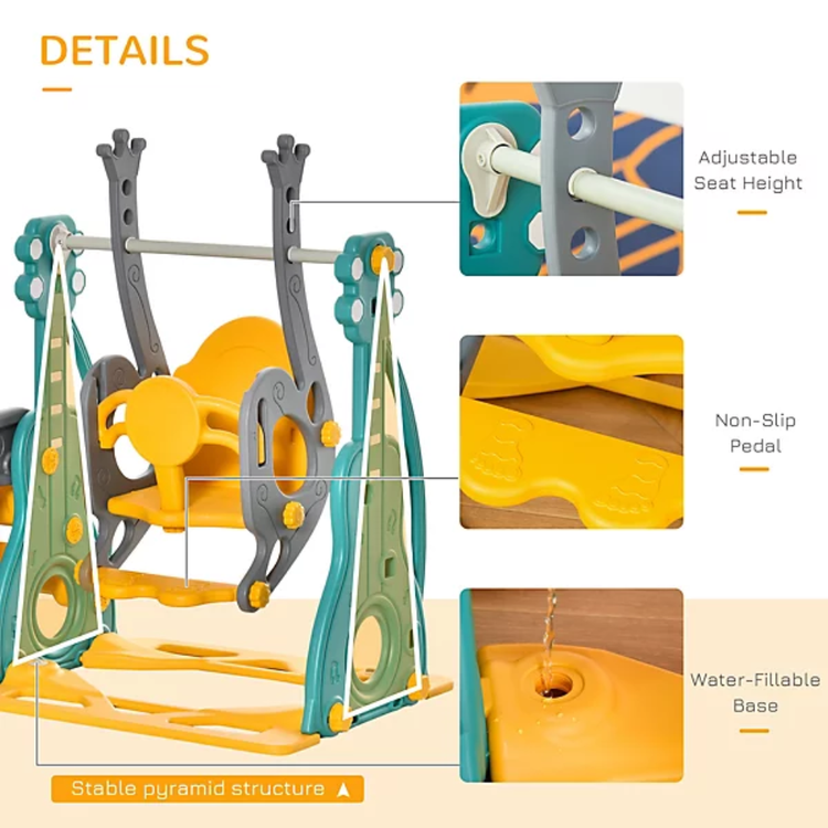 HOMCOM Toy HOMCOM 3 in 1 Kids Swing and Slide Set Activity Centre with Basketball Hoop - 331-015