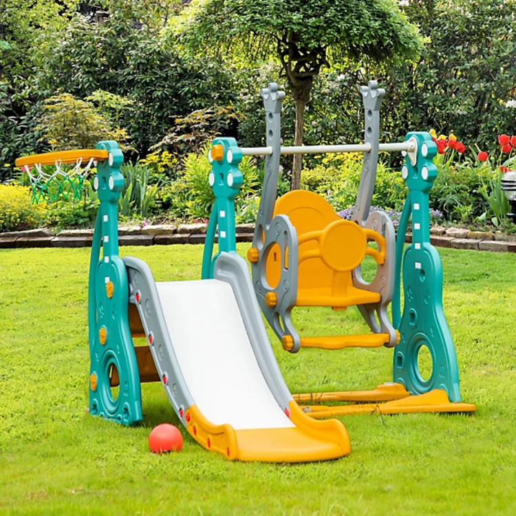 HOMCOM Toy HOMCOM 3 in 1 Kids Swing and Slide Set Activity Centre with Basketball Hoop - 331-015