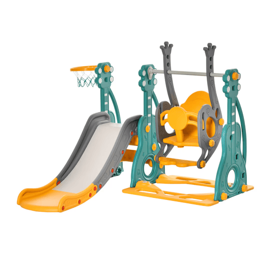HOMCOM Toy HOMCOM 3 in 1 Kids Swing and Slide Set Activity Centre with Basketball Hoop - 331-015