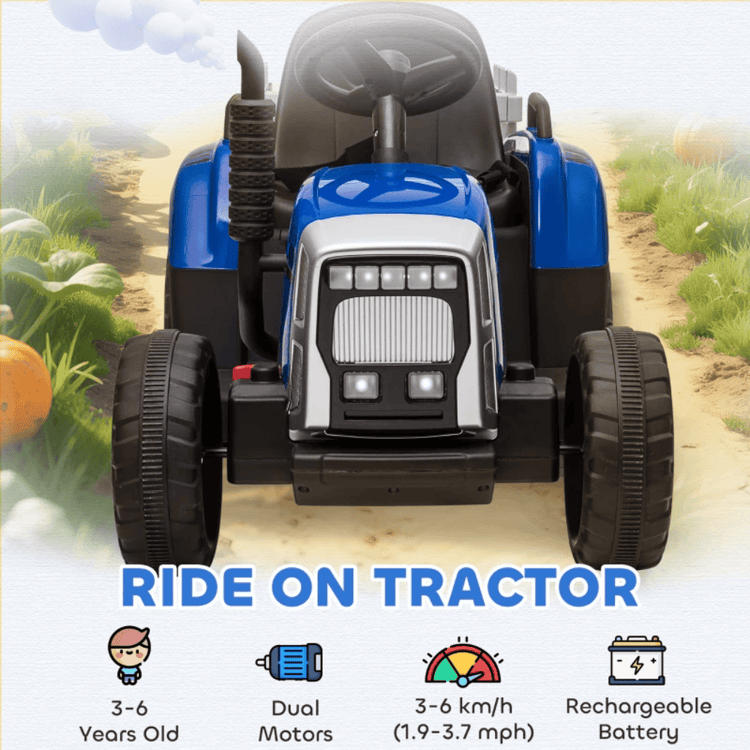 HOMCOM Toy HOMCOM Battery Ride On Tractor With Trailer Blue - 370-281V70BU