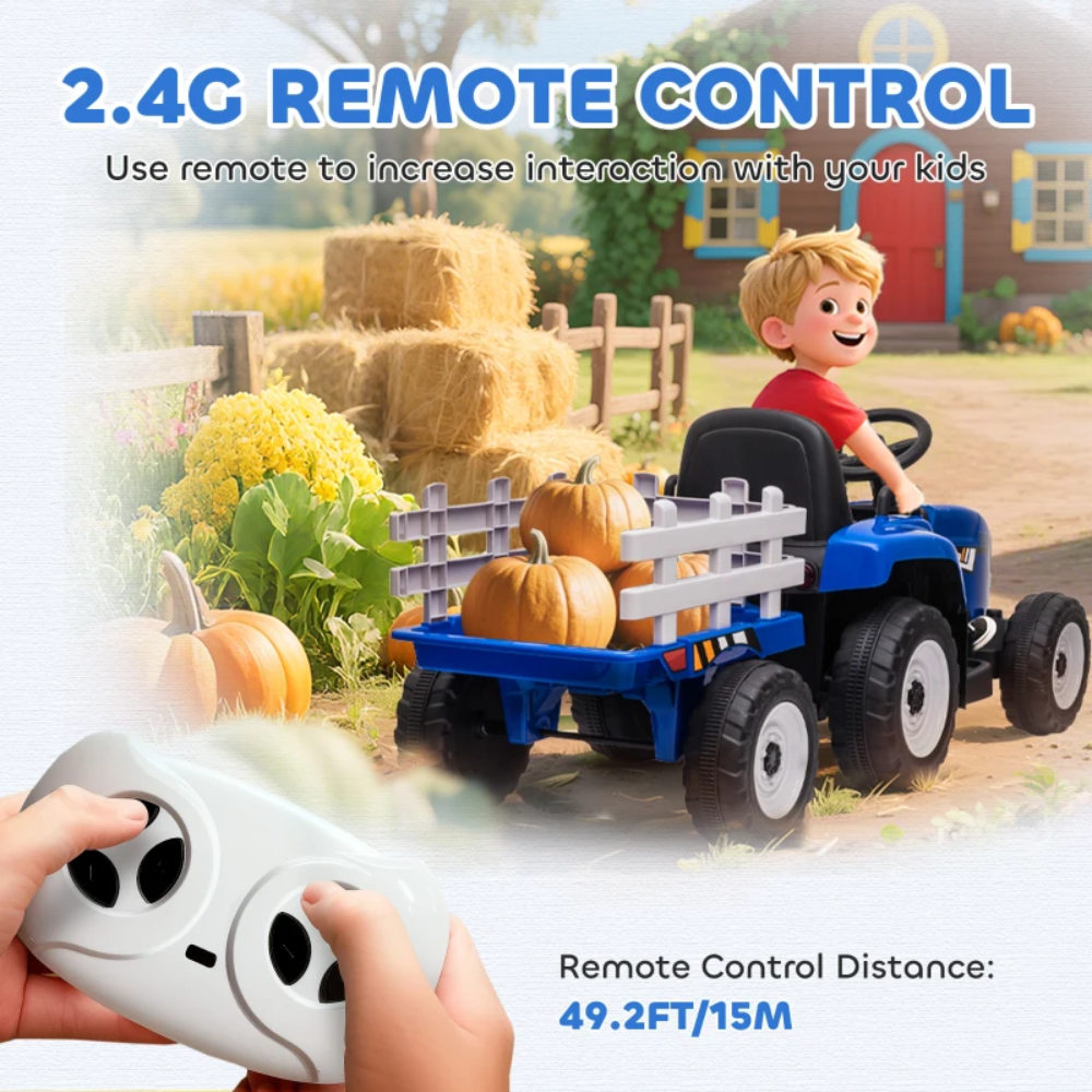 HOMCOM Toy HOMCOM Battery Ride On Tractor With Trailer Blue - 370-281V70BU