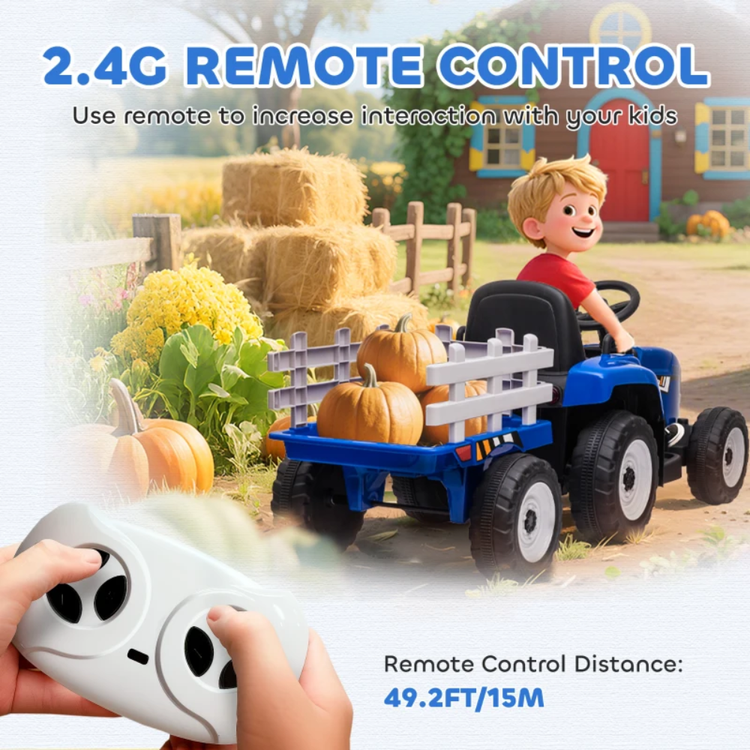 HOMCOM Toy HOMCOM Battery Ride On Tractor With Trailer Blue - 370-281V70BU