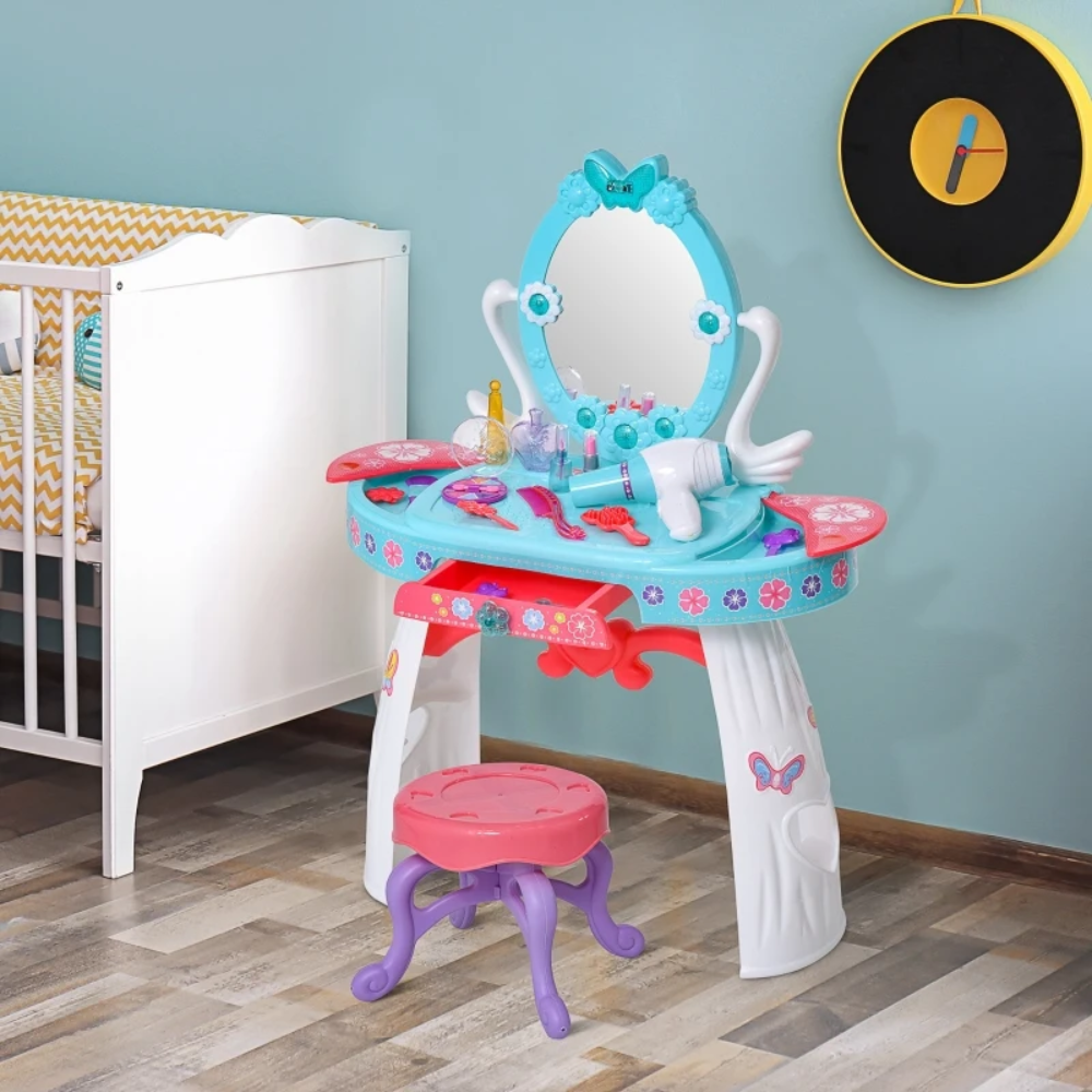 HOMCOM Toy HOMCOM Kids Pretend Play Plastic Vanity Table Set - Blue