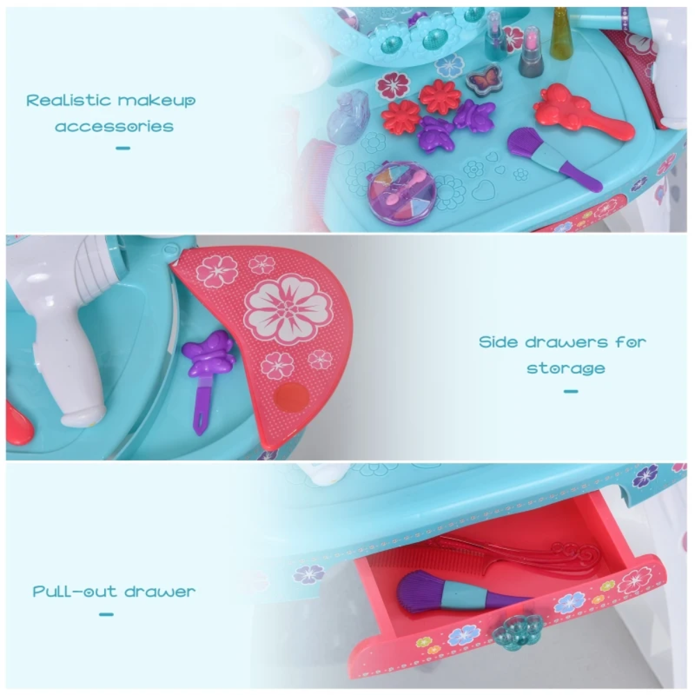 HOMCOM Toy HOMCOM Kids Pretend Play Plastic Vanity Table Set - Blue