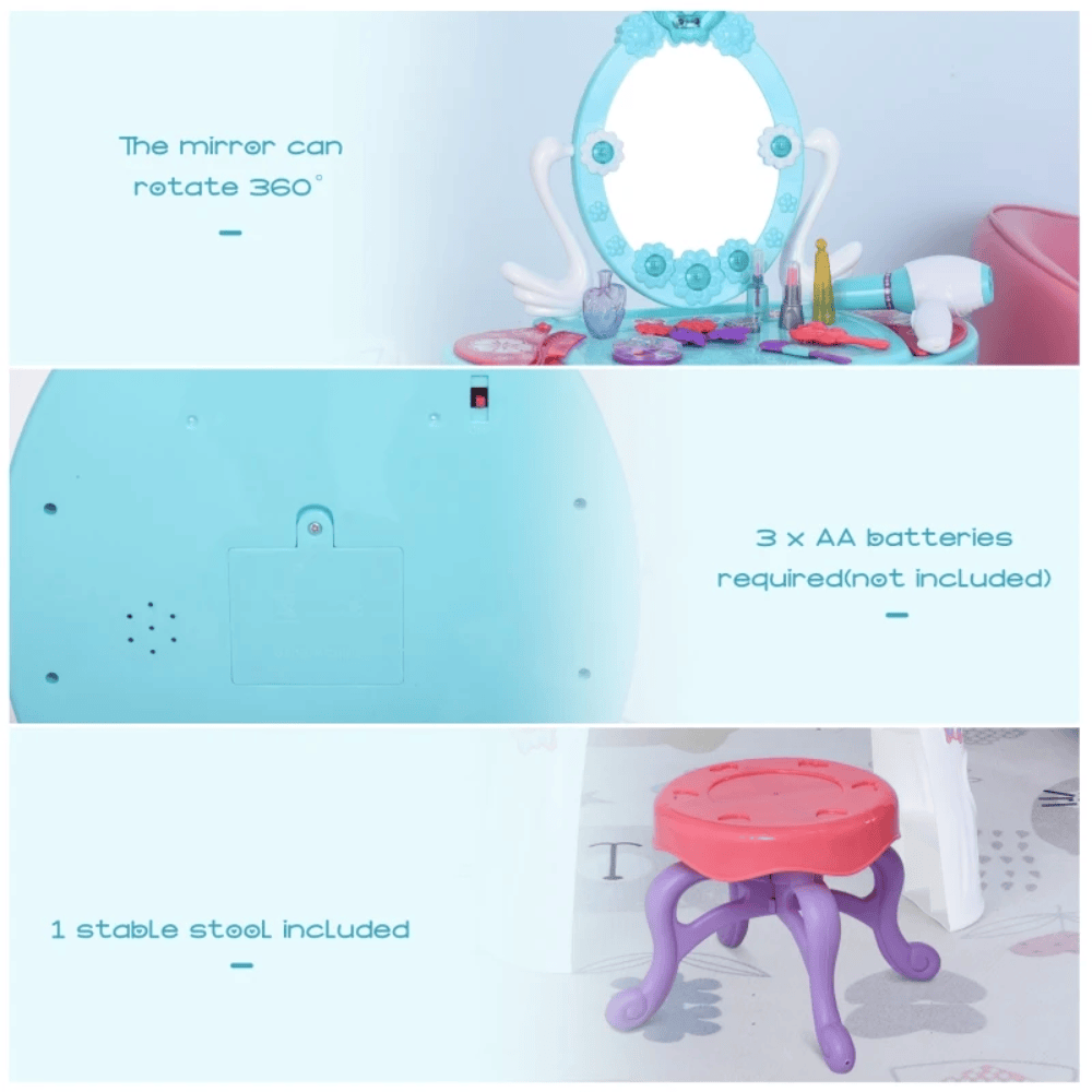 HOMCOM Toy HOMCOM Kids Pretend Play Plastic Vanity Table Set - Blue