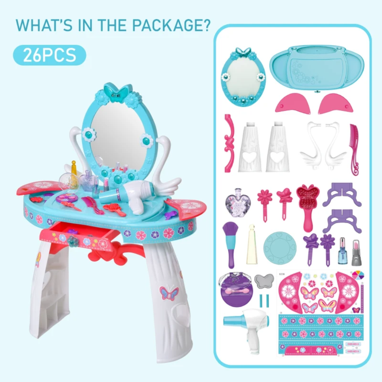 HOMCOM Toy HOMCOM Kids Pretend Play Plastic Vanity Table Set - Blue