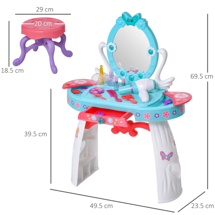 HOMCOM Toy HOMCOM Kids Pretend Play Plastic Vanity Table Set - Blue