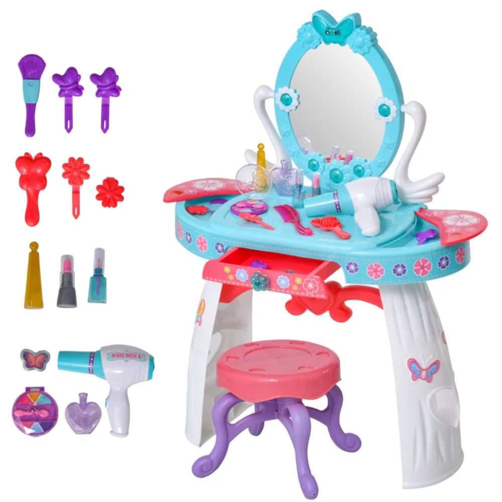 HOMCOM Toy HOMCOM Kids Pretend Play Plastic Vanity Table Set - Blue