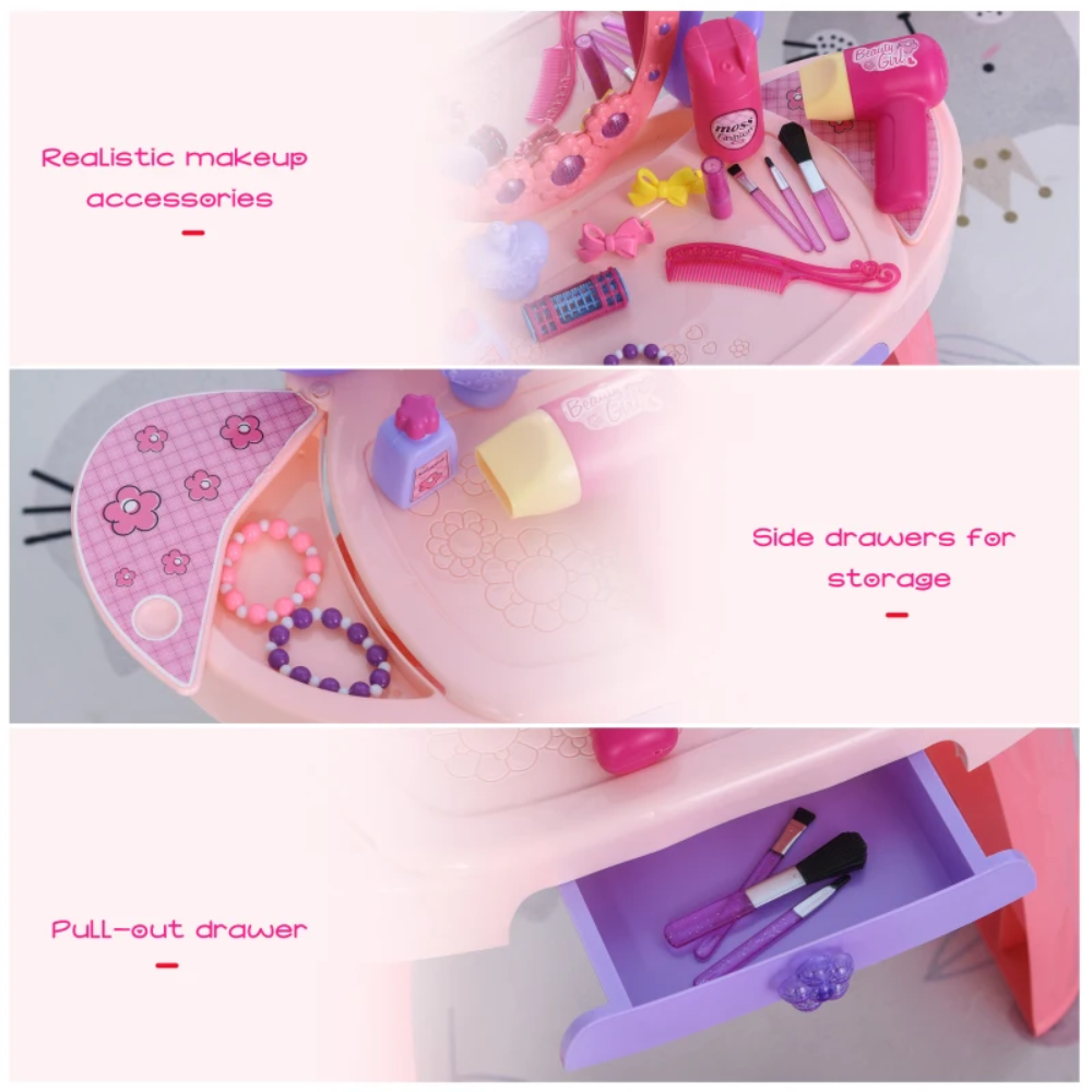 HOMCOM Toy HOMCOM Kids Pretend Play Plastic Vanity Table Set Pink/Purple