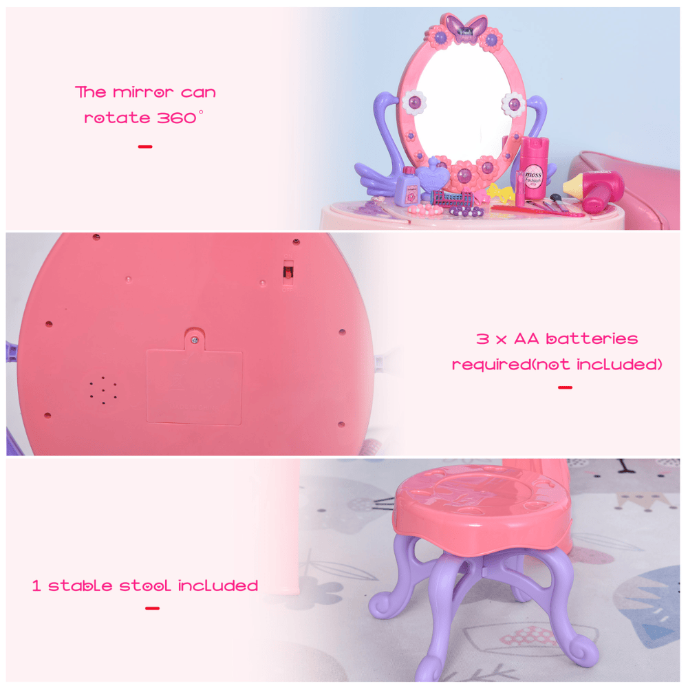 HOMCOM Toy HOMCOM Kids Pretend Play Plastic Vanity Table Set Pink/Purple