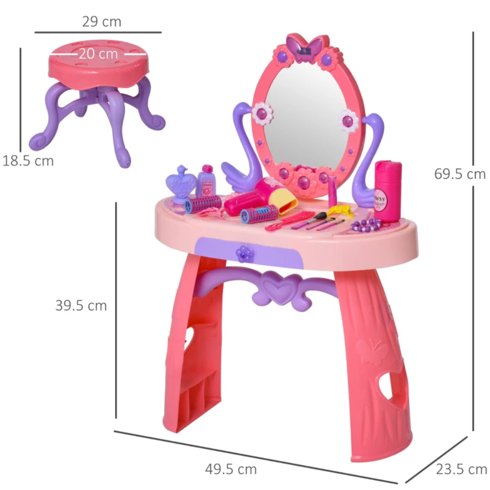 HOMCOM Toy HOMCOM Kids Pretend Play Plastic Vanity Table Set Pink/Purple