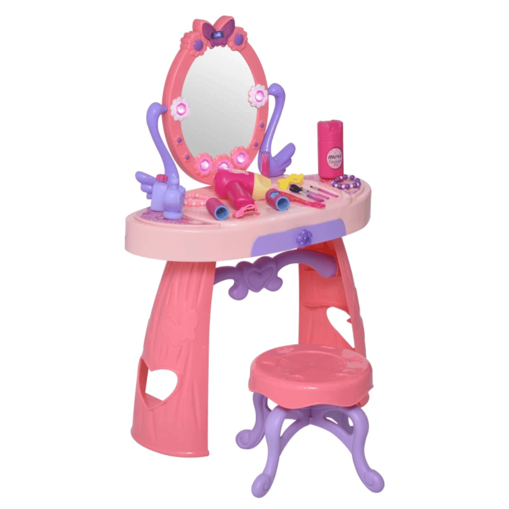 HOMCOM Toy HOMCOM Kids Pretend Play Plastic Vanity Table Set Pink/Purple