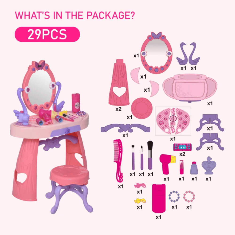 HOMCOM Toy HOMCOM Kids Pretend Play Plastic Vanity Table Set Pink/Purple