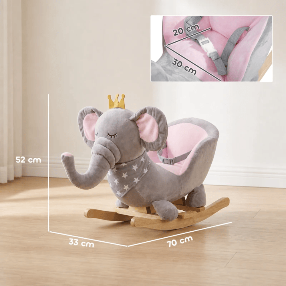 HOMCOM Toy HOMCOM Kids Rocking Elephant With Wooden Base - 330-154V00GY