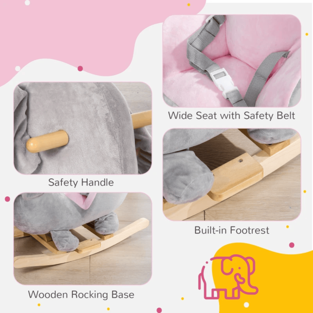 HOMCOM Toy HOMCOM Kids Rocking Elephant With Wooden Base - 330-154V00GY