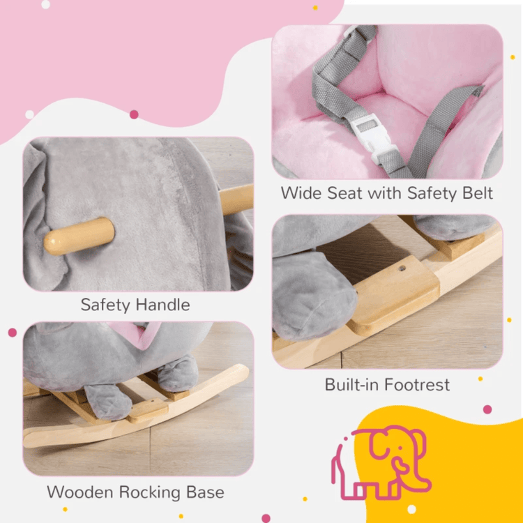 HOMCOM Toy HOMCOM Kids Rocking Elephant With Wooden Base - 330-154V00GY