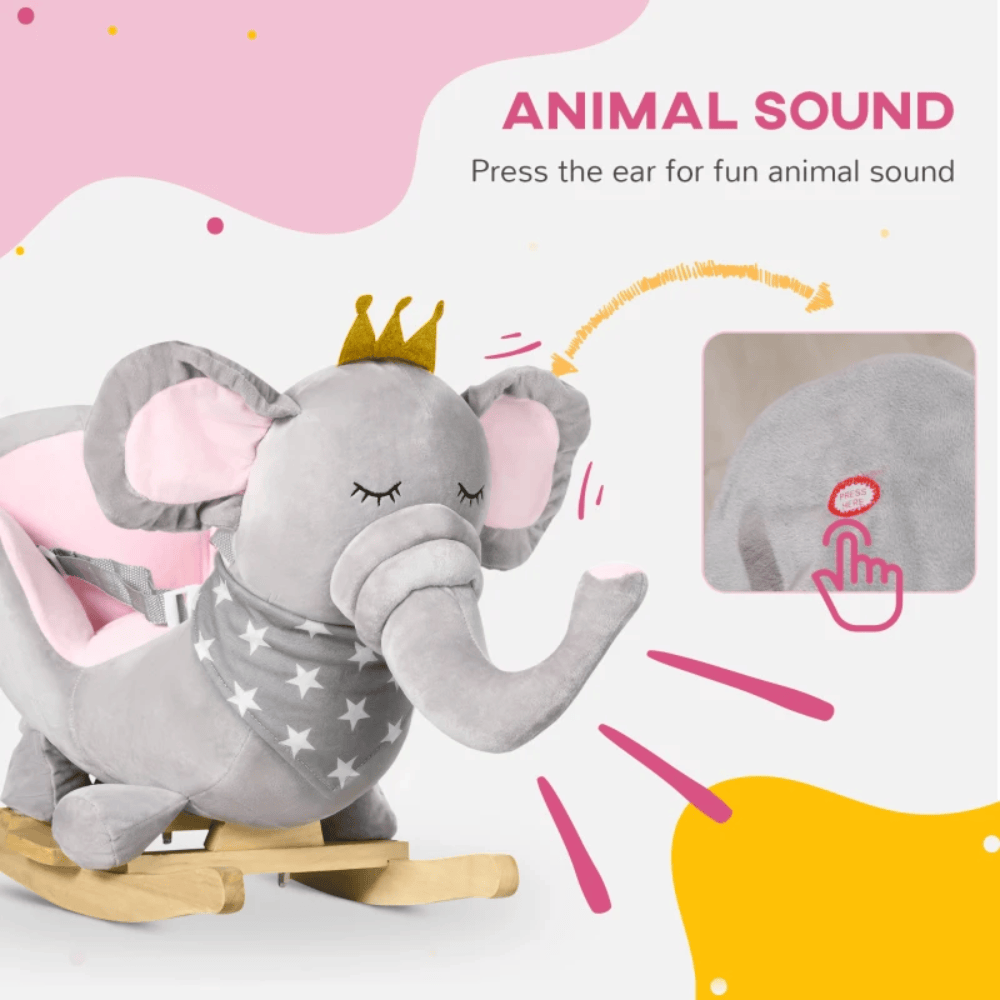 HOMCOM Toy HOMCOM Kids Rocking Elephant With Wooden Base - 330-154V00GY