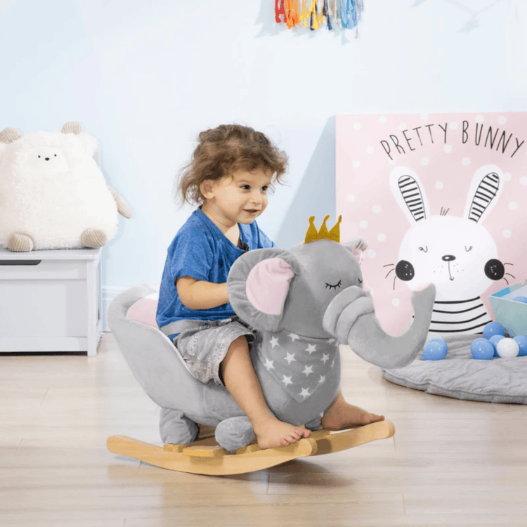HOMCOM Toy HOMCOM Kids Rocking Elephant With Wooden Base - 330-154V00GY