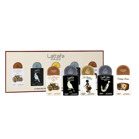 Lattafa Unisex Perfume Lattafa Pride Collection No. 5 Eau de Parfum Unisex Fragrance Gift Set (5 x 20ml) (La Collection D'antiquites + Shahan Silver + La African Drummer + Ishq Al Shuyukh + Vintage Radio)