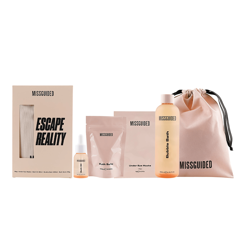 Missguided Missguided Escape Reality Bath & Body Gift Set (Bath Oil 30ml + Bath Salts 100g + Under Eye Mask + Bubble Bath 200ml + Drawstring Bag)