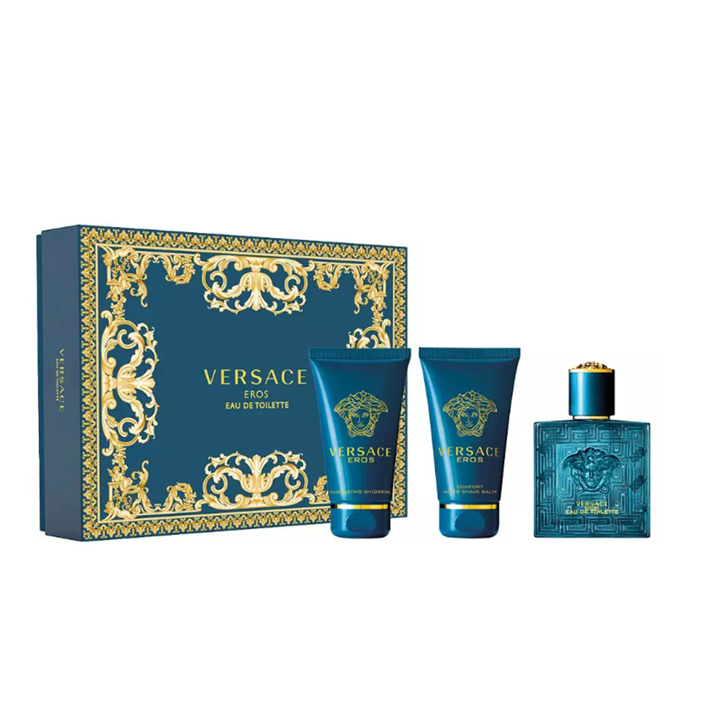 Versace Men's Aftershave Versace Eros Eau de Toilette Men's Aftershave Spray (50ml) Gift Set with Shower Gel & Aftershave Balm