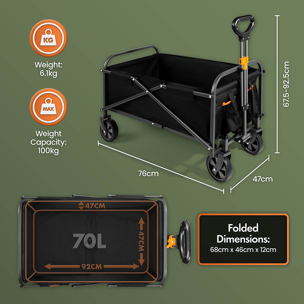 VonHaus Garden Accessories VonHaus 70L Folding Garden Trolley - 3519036