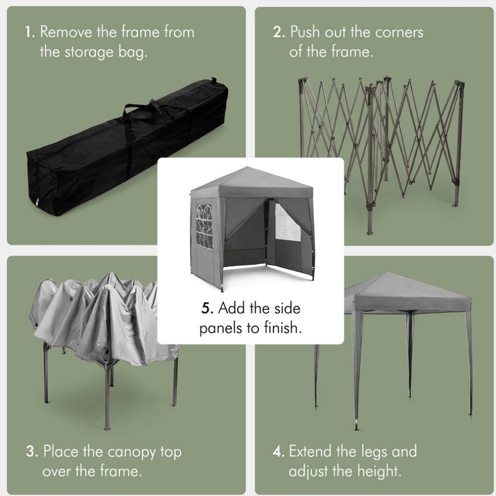 VonHaus Garden Electrical VonHaus 2m x 2m Grey Pop Up Gazebo Set 2500386