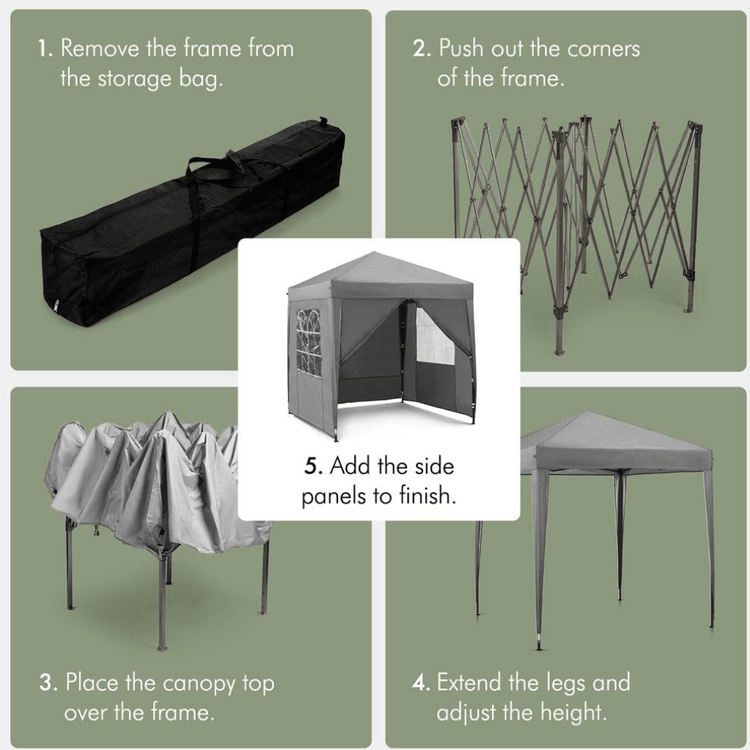 VonHaus Garden Electrical VonHaus 2m x 2m Grey Pop Up Gazebo Set 2500386