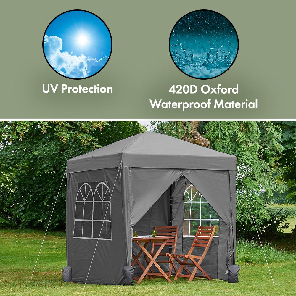 VonHaus Garden Electrical VonHaus 2m x 2m Grey Pop Up Gazebo Set 2500386