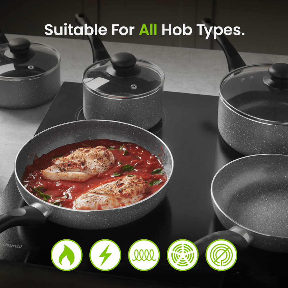 VonShef Home Accessories VonShef Granite Effect Pans - 8 Piece Set - 1013228