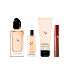 Armani Women's Perfume Armani Si Eau de Parfum Women's Gift Set Spray (100ml) with 75ml Body Lotion 15ml EDP and Lip Maestro 6.5ml