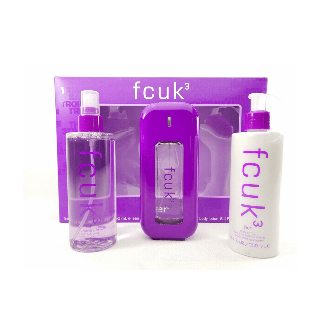 French Connection Women's Perfume French Connection FCUK 3 Her Eau de Toilette Women's Perfume Gift Set Spray (100ml) with Body Mist + Body Lotion