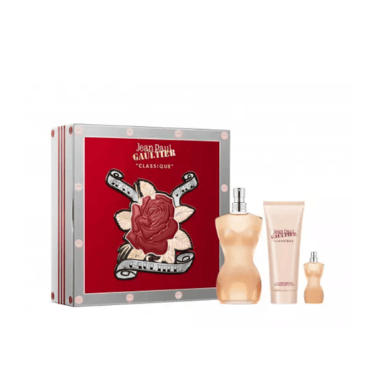 Jean Paul Gaultier Women's Perfume Jean Paul Gaultier Classique Eau de Toilette Women's Perfume Gift Set Spray (100ml) with Body Lotion & 10ml EDT