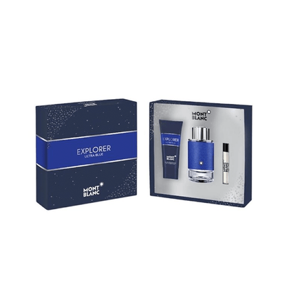 Mont Blanc Explorer Ultra Blue Eau de Parfum Men's Aftershave Gift Set Spray (100ml) with Shower Gel & 7.5ml EDP
