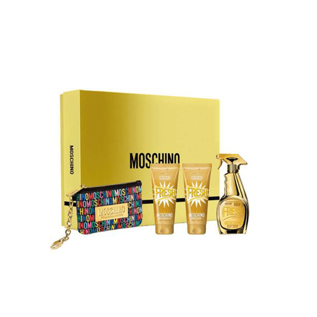 Moschino Women's Perfume Moschino Gold Fresh Couture Eau de Parfum Women's Perfume Gift Set Spray (100ml) with Bath & Shower Gel, Body Lotion & Rainbow Purse
